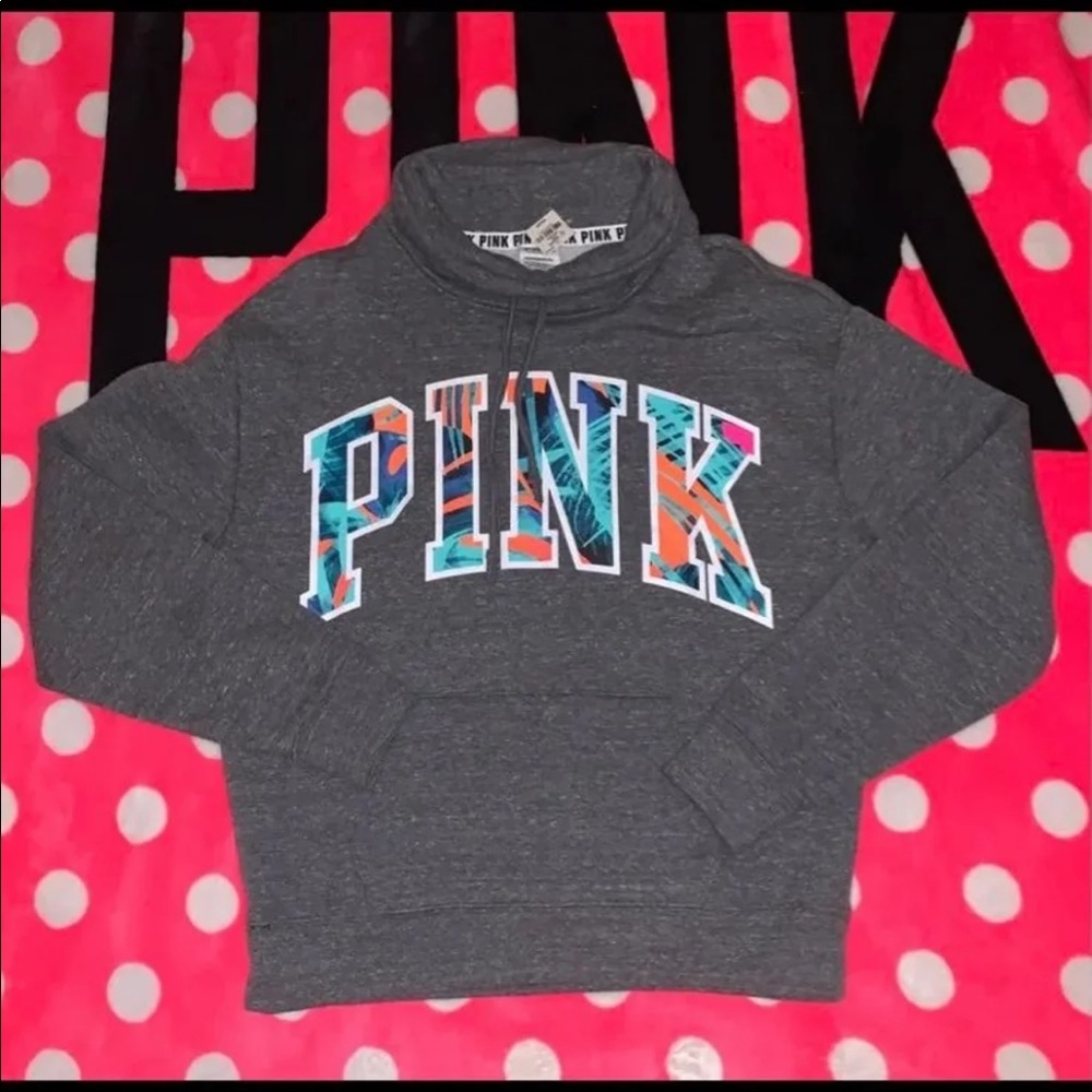 VS PINK TROPICAL COWL NECK HOODIE
